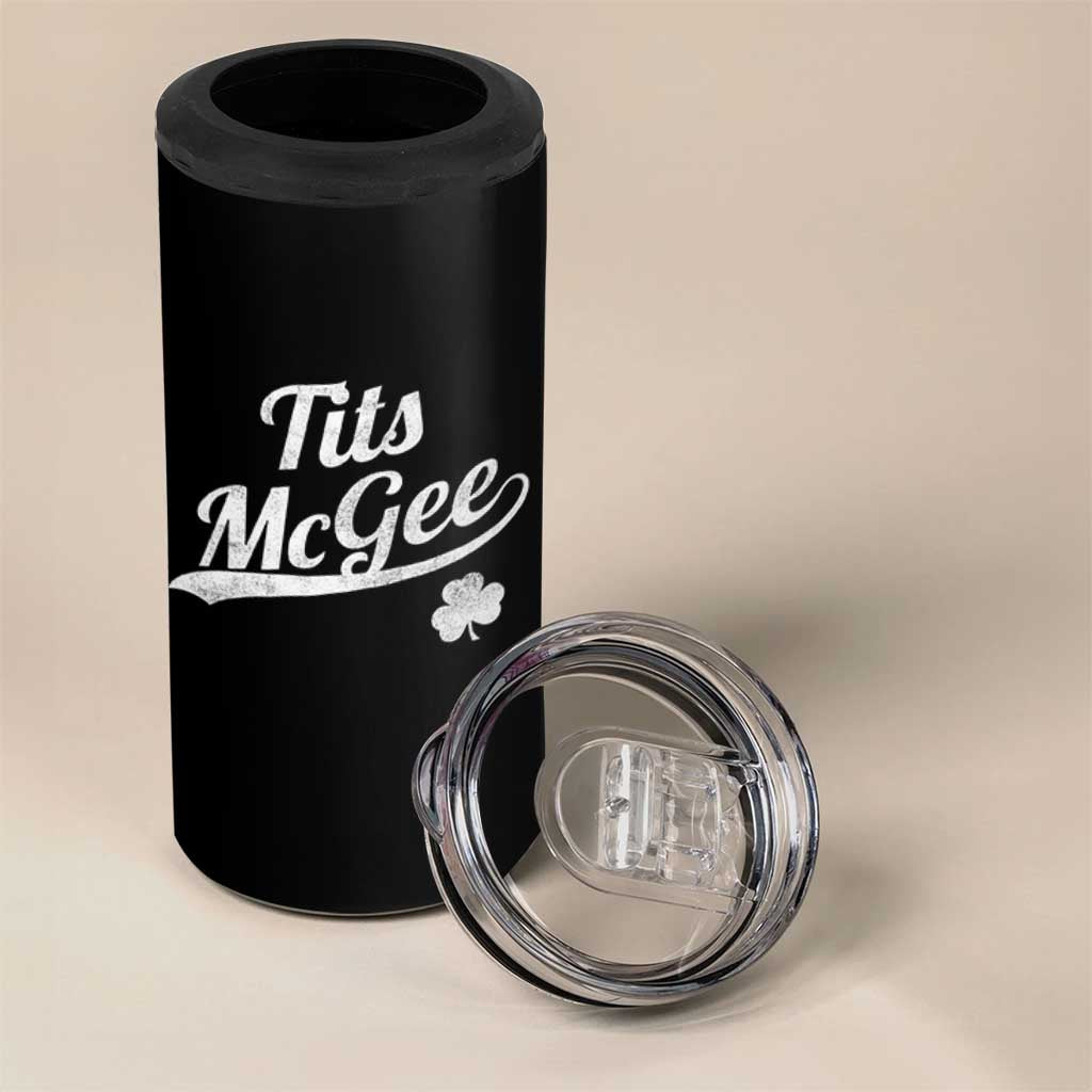 Tits McGee 4 in 1 Can Cooler Tumbler Funny St Patricks Day Adult Humor Shamrocks