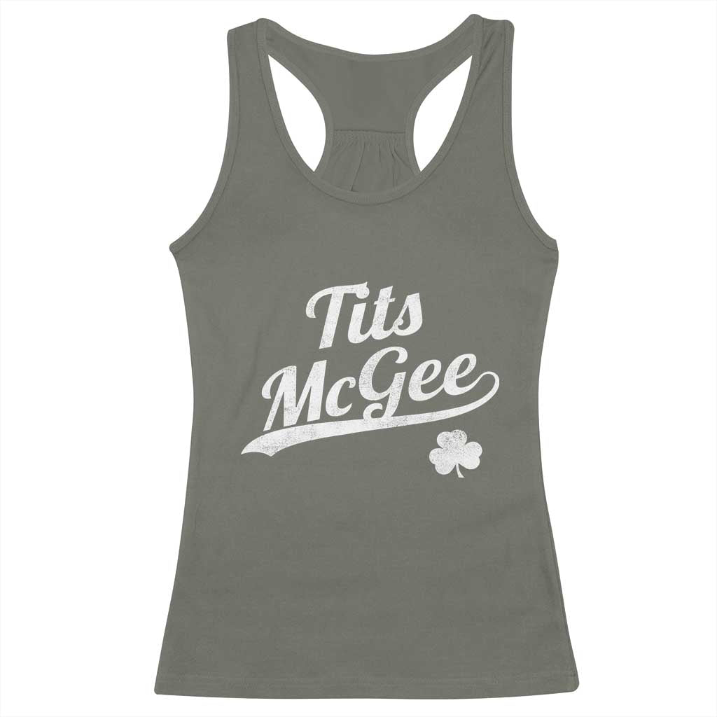 Tits McGee Racerback Tank Top Funny St Patricks Day Adult Humor Shamrocks