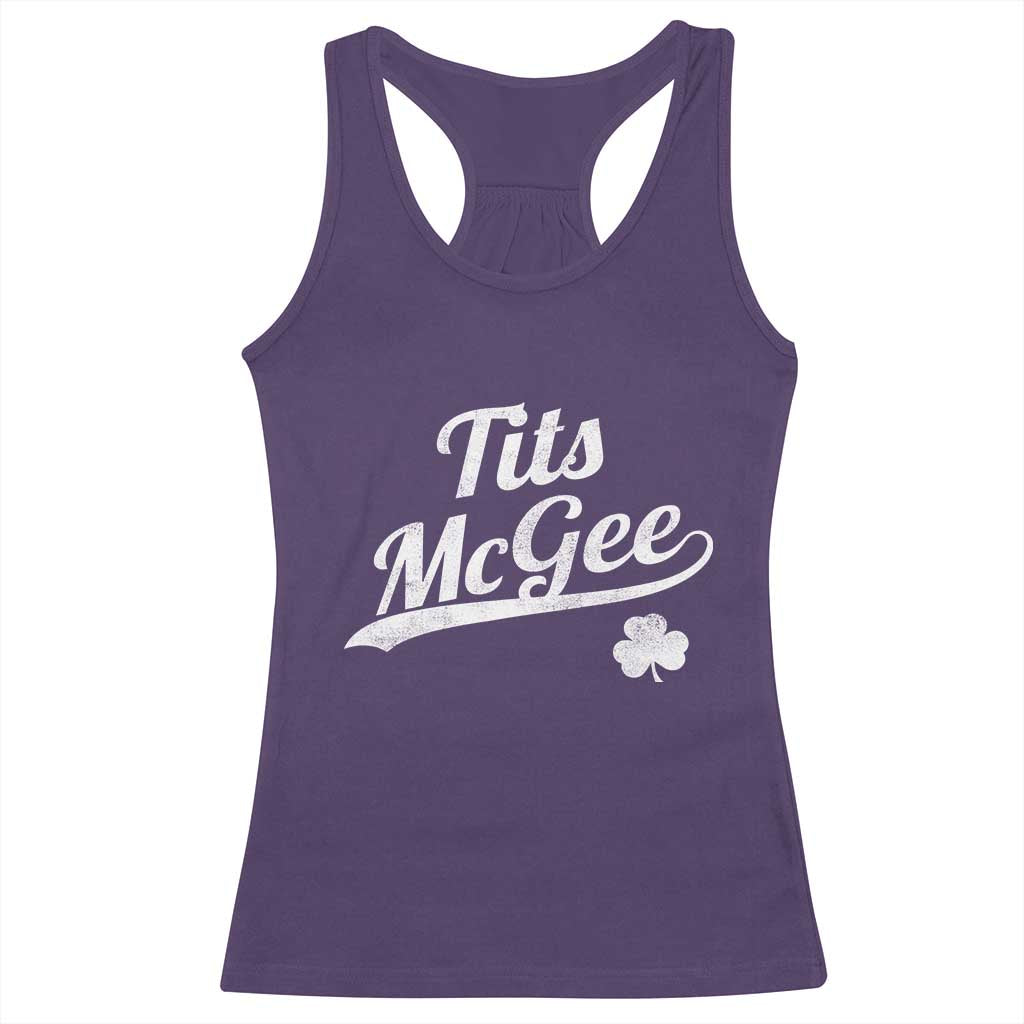 Tits McGee Racerback Tank Top Funny St Patricks Day Adult Humor Shamrocks