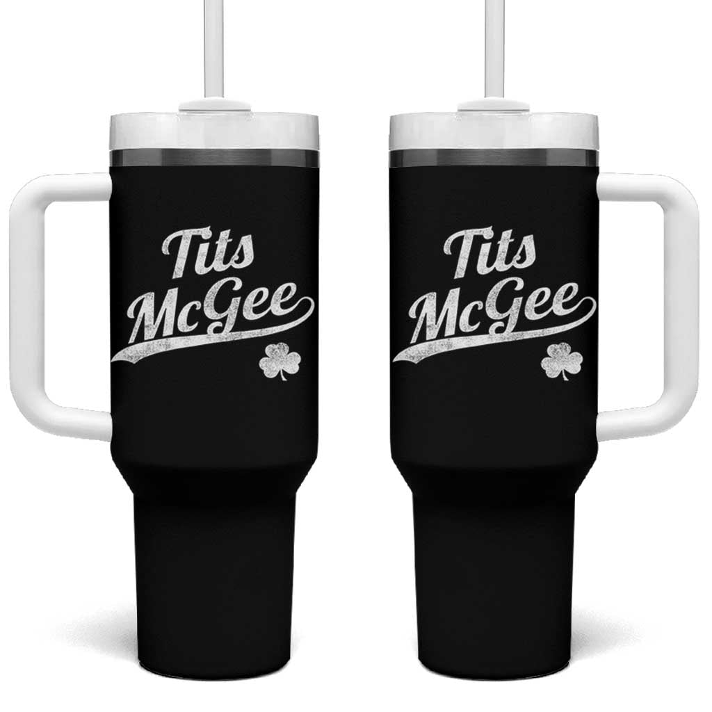 Tits McGee Tumbler With Handle Funny St Patricks Day Adult Humor Shamrocks