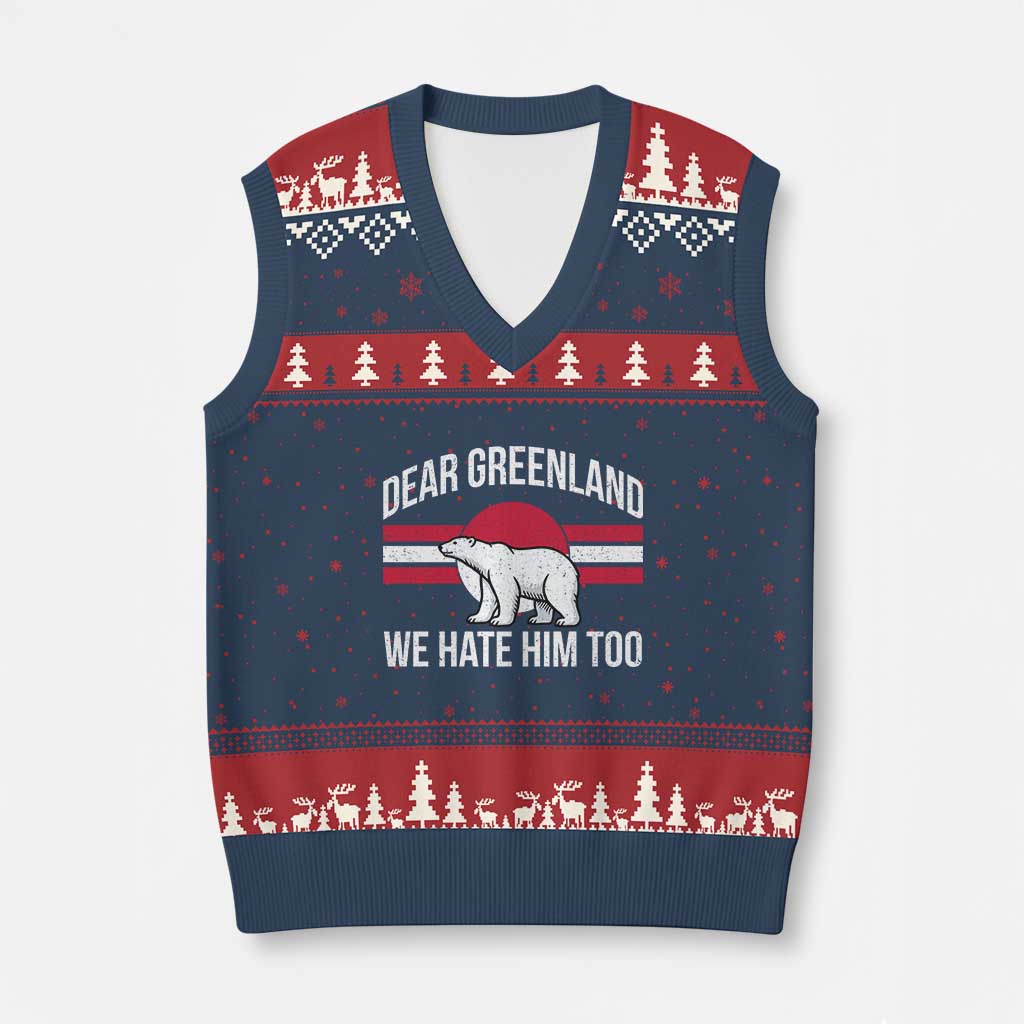Dear Greenland We Hate Him Too V-Neck Knit Sweater Vest Polar Bear Political Protest