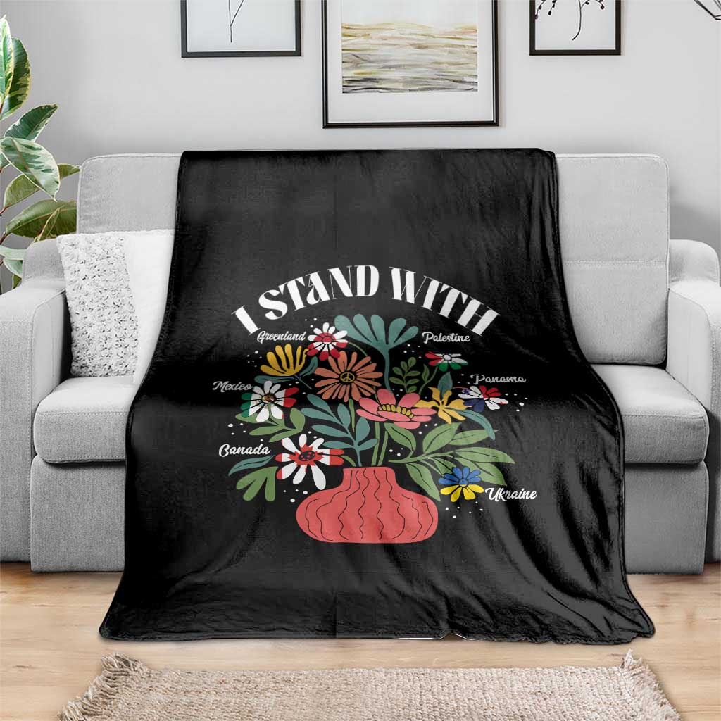 I Stand With Canada Greenland Mexico Panama Gaza Ukraine Throw Blanket Retro Floral