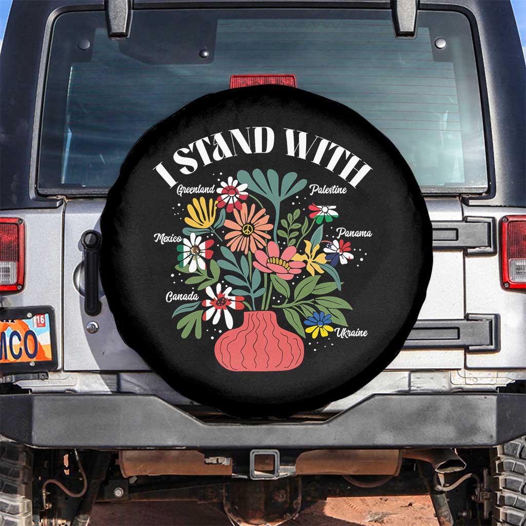 I Stand With Canada Greenland Mexico Panama Gaza Ukraine Spare Tire Cover Retro Floral