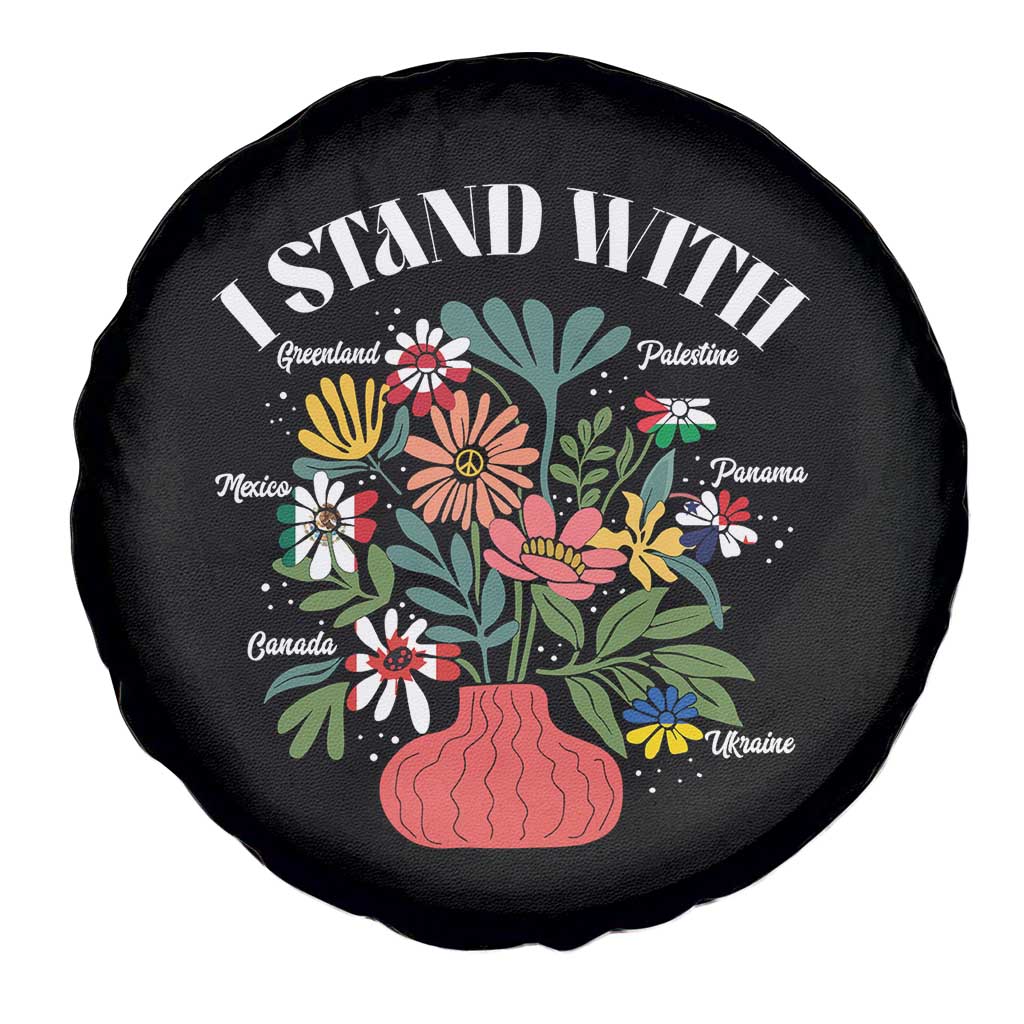I Stand With Canada Greenland Mexico Panama Gaza Ukraine Spare Tire Cover Retro Floral