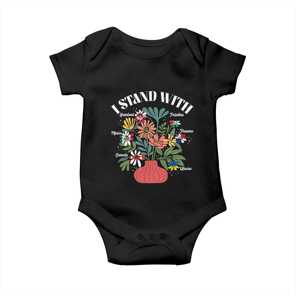 I Stand With Canada Greenland Mexico Panama Gaza Ukraine Baby Onesie Retro Floral
