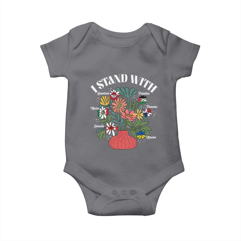 I Stand With Canada Greenland Mexico Panama Gaza Ukraine Baby Onesie Retro Floral