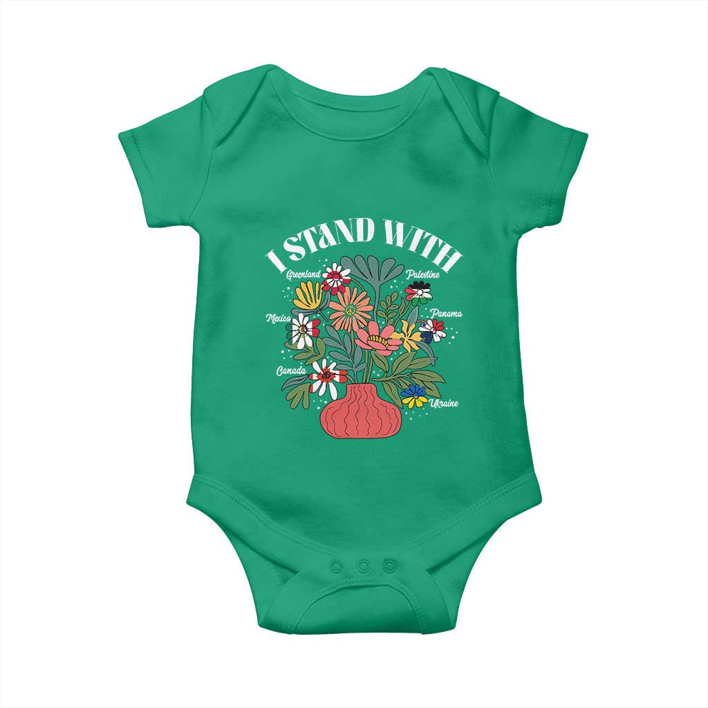 I Stand With Canada Greenland Mexico Panama Gaza Ukraine Baby Onesie Retro Floral