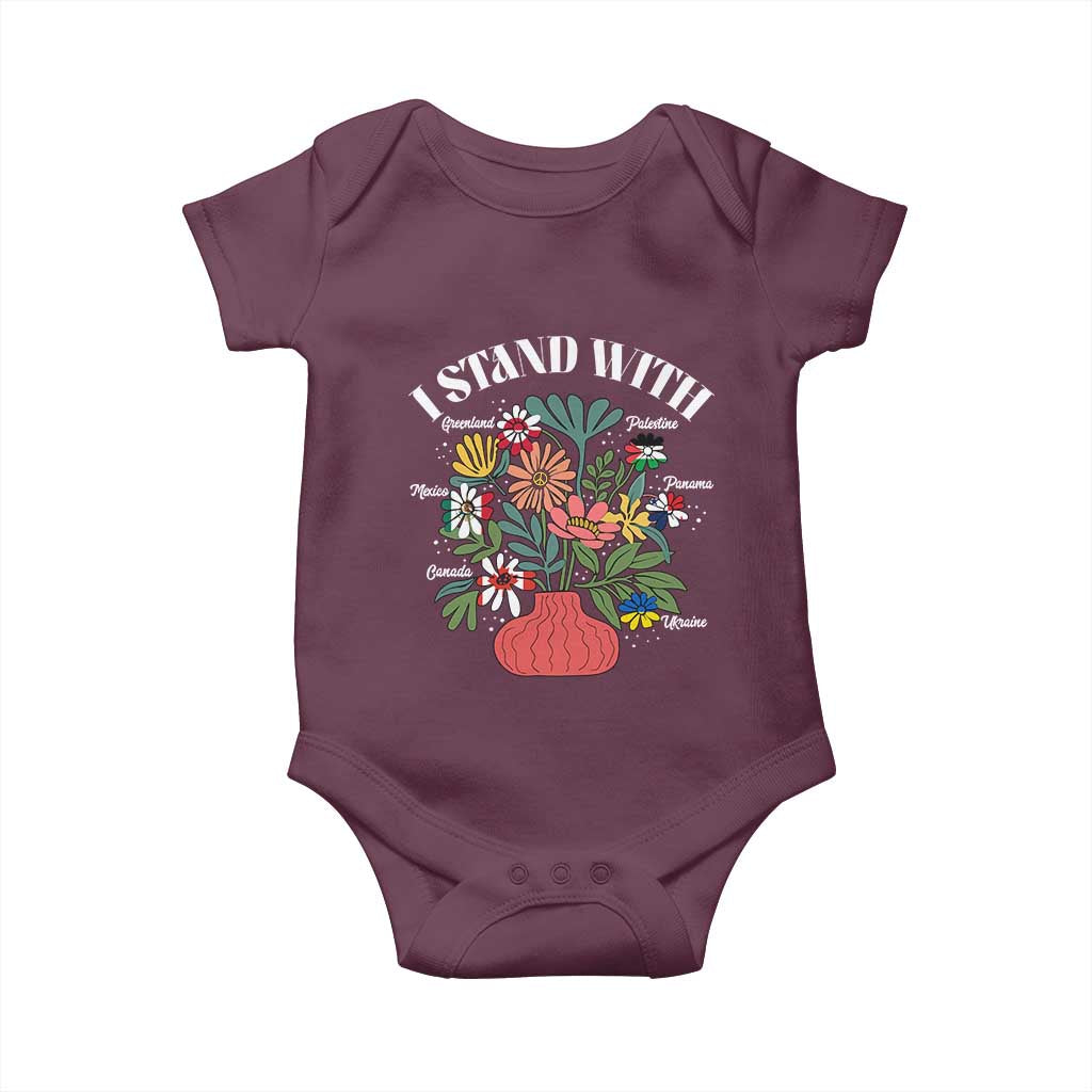 I Stand With Canada Greenland Mexico Panama Gaza Ukraine Baby Onesie Retro Floral