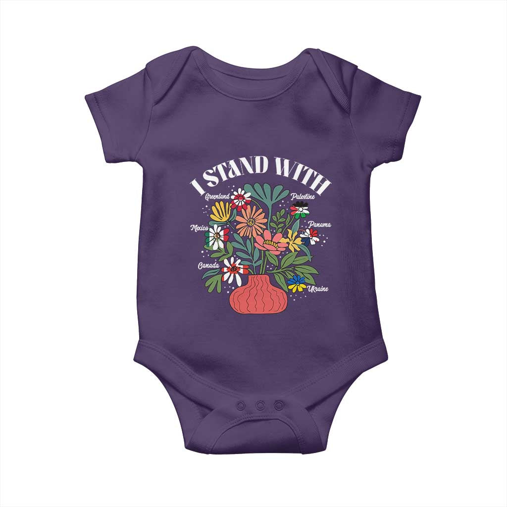 I Stand With Canada Greenland Mexico Panama Gaza Ukraine Baby Onesie Retro Floral