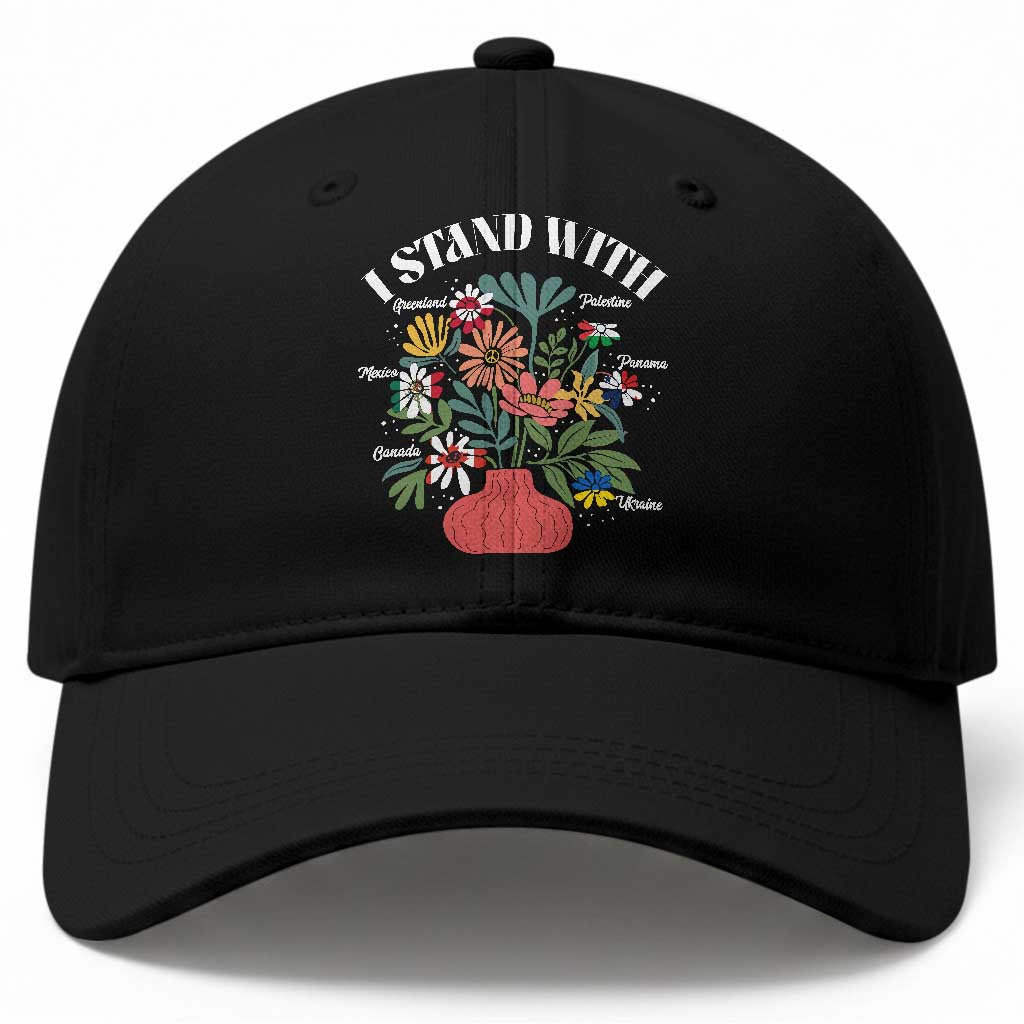 I Stand With Canada Greenland Mexico Panama Gaza Ukraine Baseball Cap Retro Floral