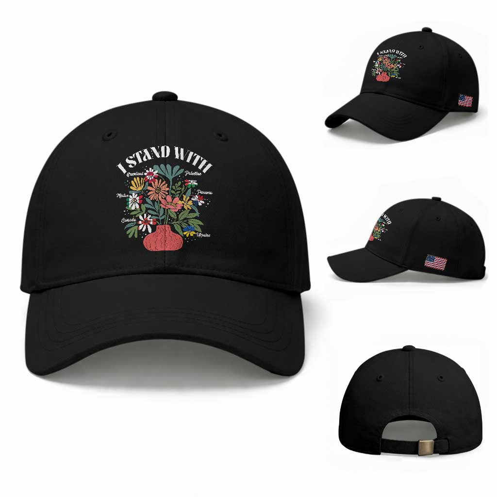 I Stand With Canada Greenland Mexico Panama Gaza Ukraine Baseball Cap Retro Floral