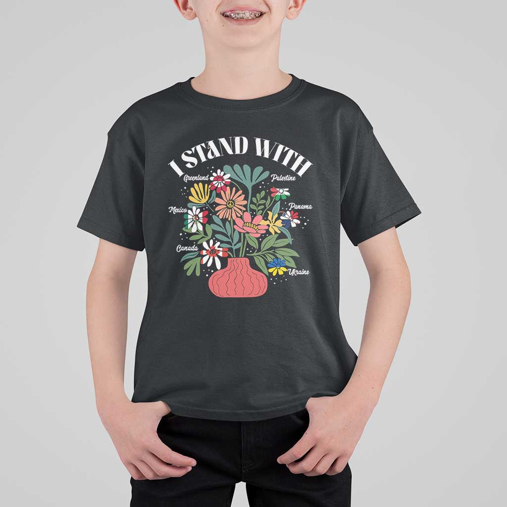 I Stand With Canada Greenland Mexico Panama Gaza Ukraine T Shirt For Kid Retro Floral