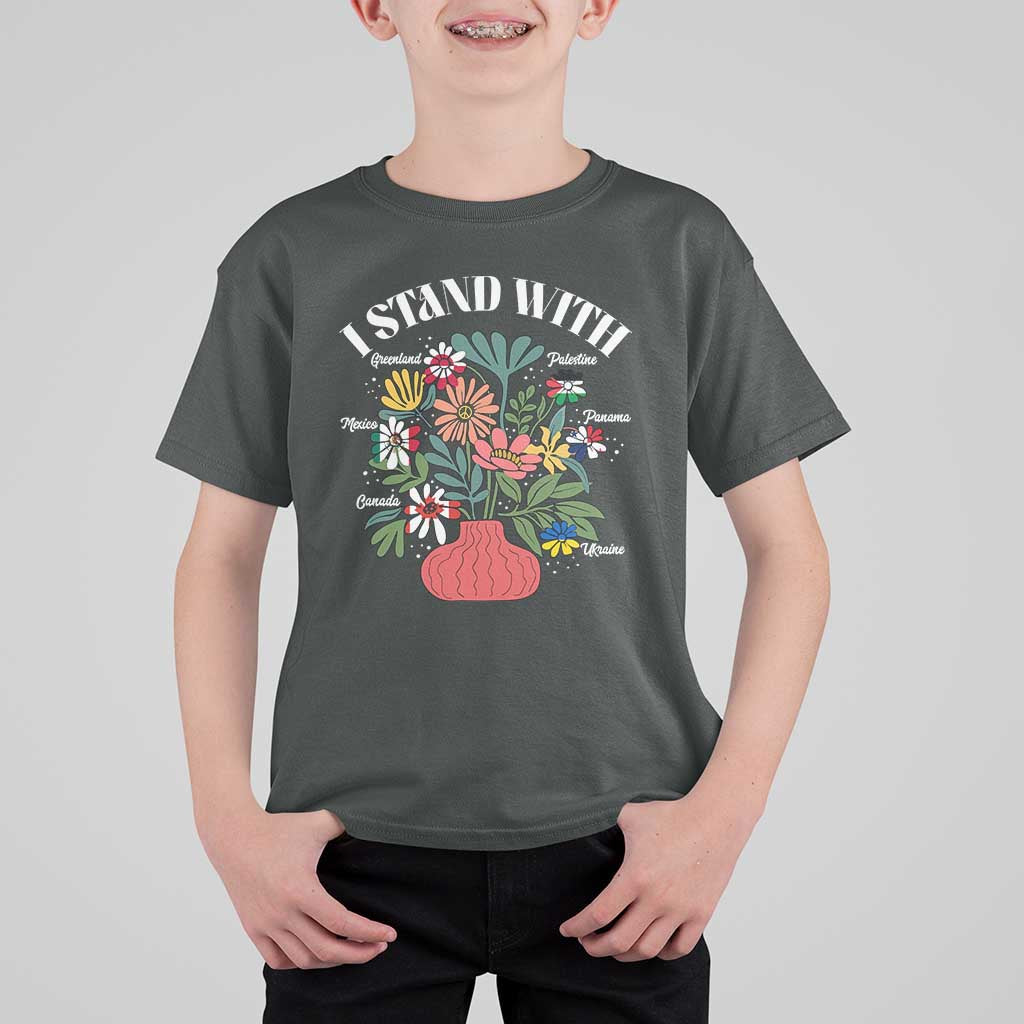 I Stand With Canada Greenland Mexico Panama Gaza Ukraine T Shirt For Kid Retro Floral