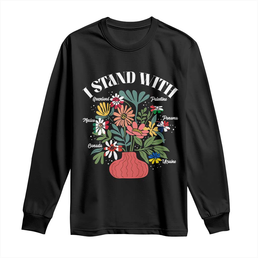 I Stand With Canada Greenland Mexico Panama Gaza Ukraine Long Sleeve Shirt Retro Floral