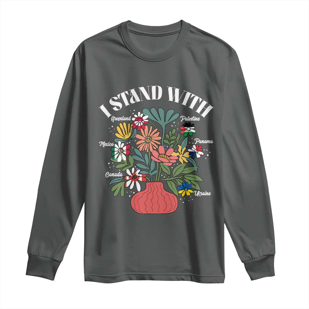 I Stand With Canada Greenland Mexico Panama Gaza Ukraine Long Sleeve Shirt Retro Floral