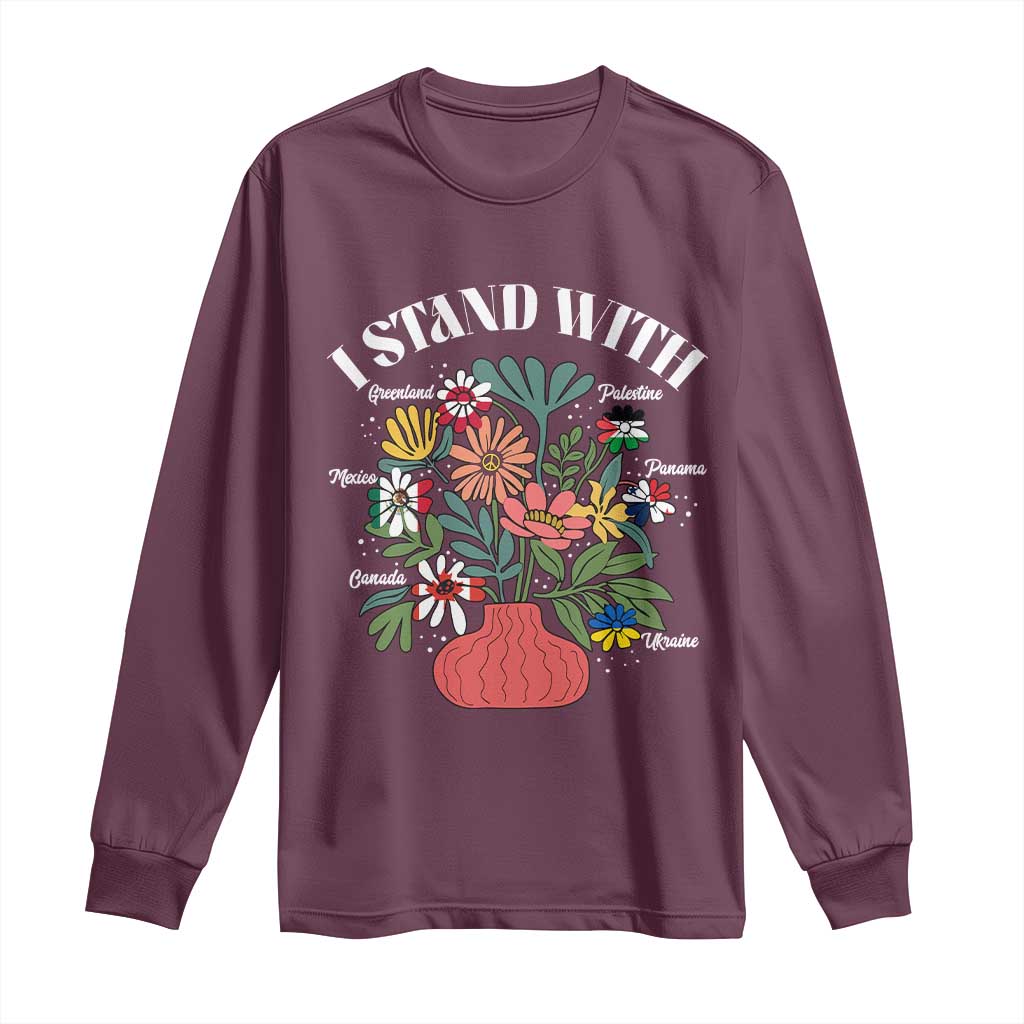 I Stand With Canada Greenland Mexico Panama Gaza Ukraine Long Sleeve Shirt Retro Floral
