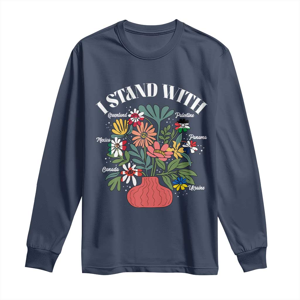 I Stand With Canada Greenland Mexico Panama Gaza Ukraine Long Sleeve Shirt Retro Floral