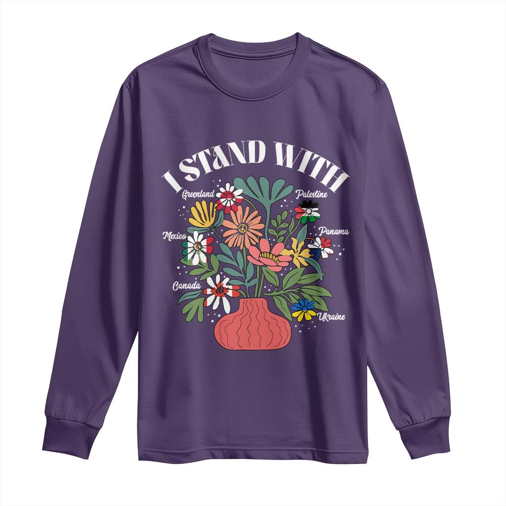 I Stand With Canada Greenland Mexico Panama Gaza Ukraine Long Sleeve Shirt Retro Floral