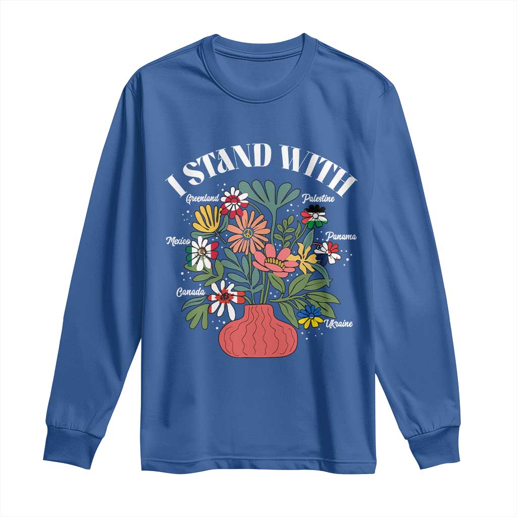 I Stand With Canada Greenland Mexico Panama Gaza Ukraine Long Sleeve Shirt Retro Floral