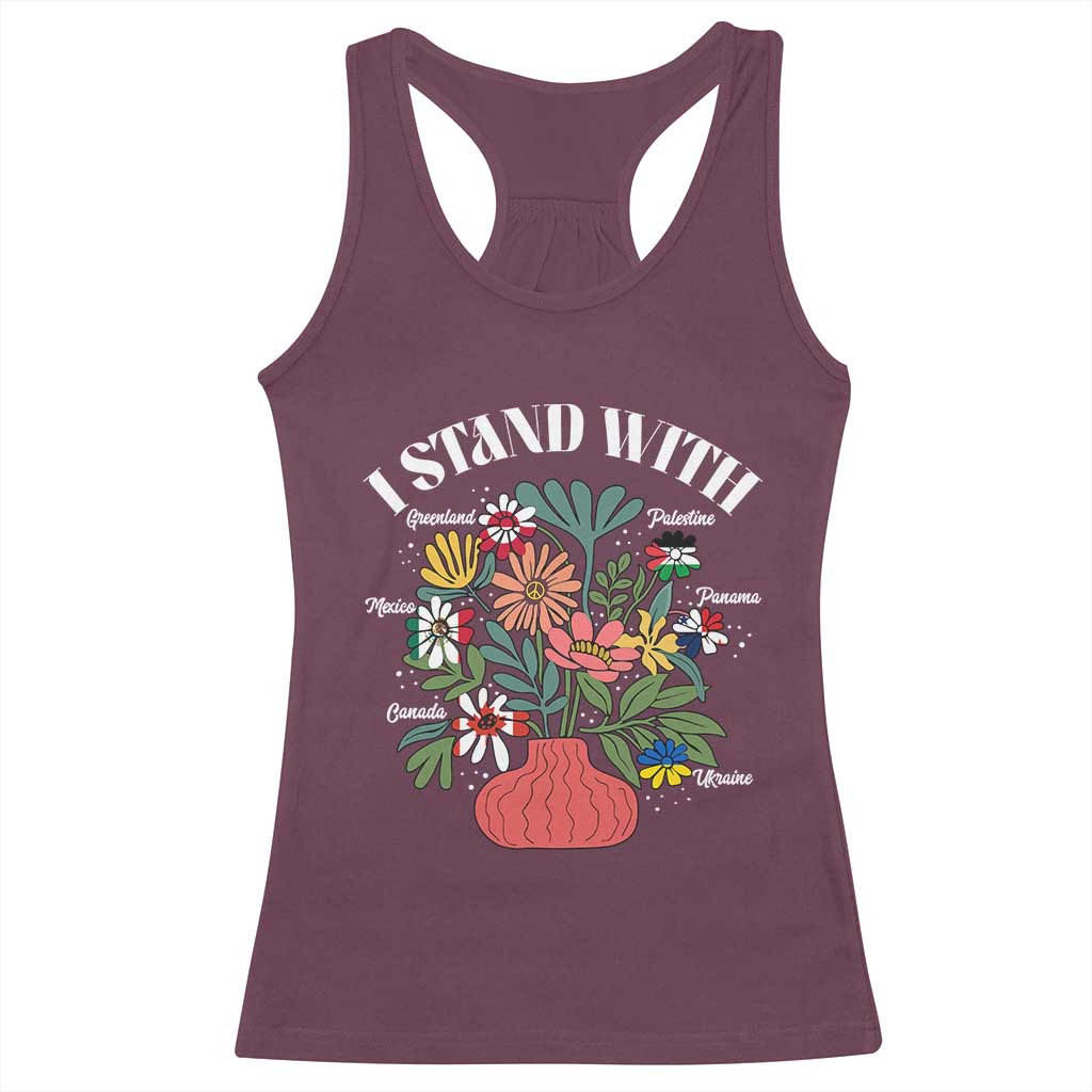 I Stand With Canada Greenland Mexico Panama Gaza Ukraine Racerback Tank Top Retro Floral