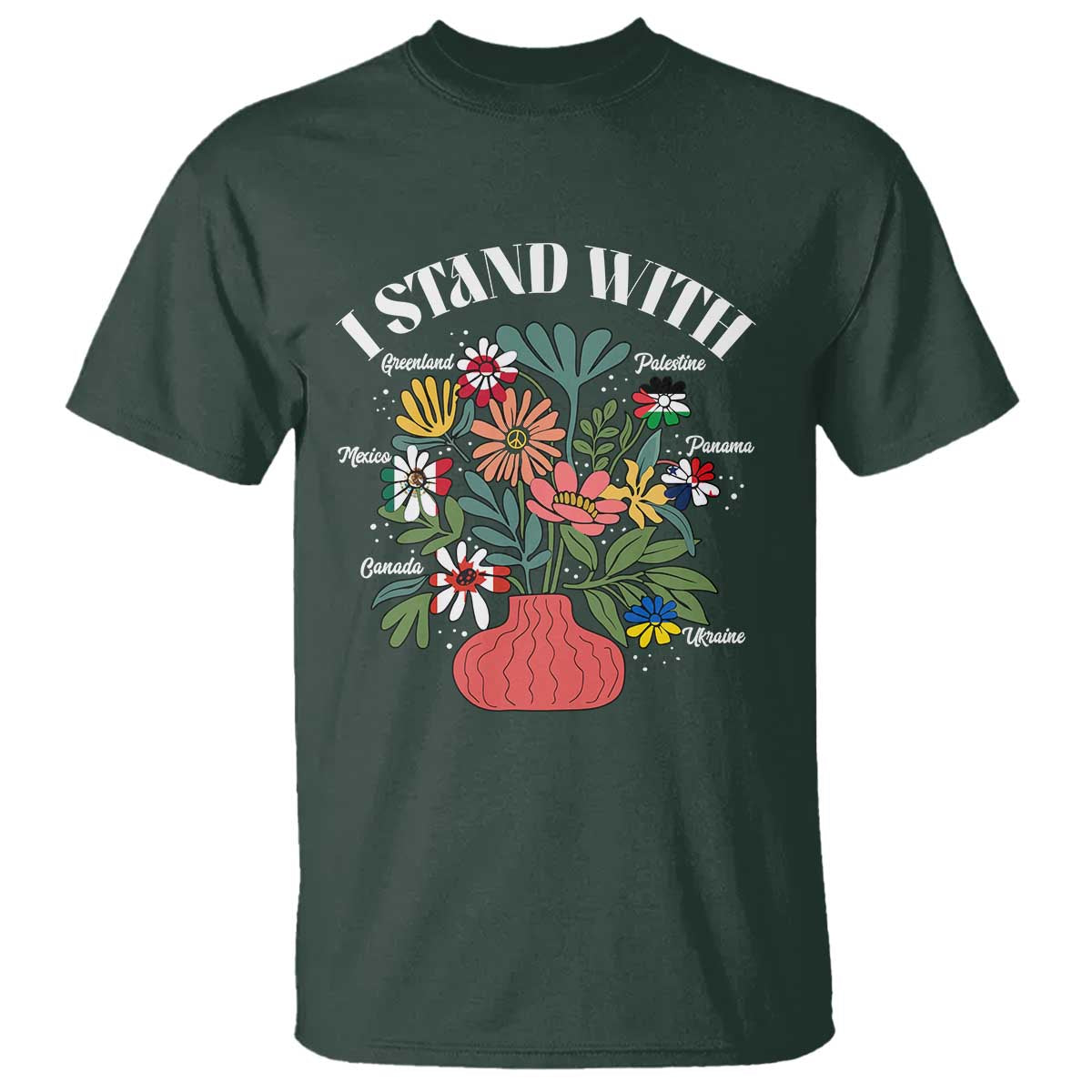 I Stand With Canada Greenland Mexico Panama Gaza Ukraine T Shirt Retro Floral