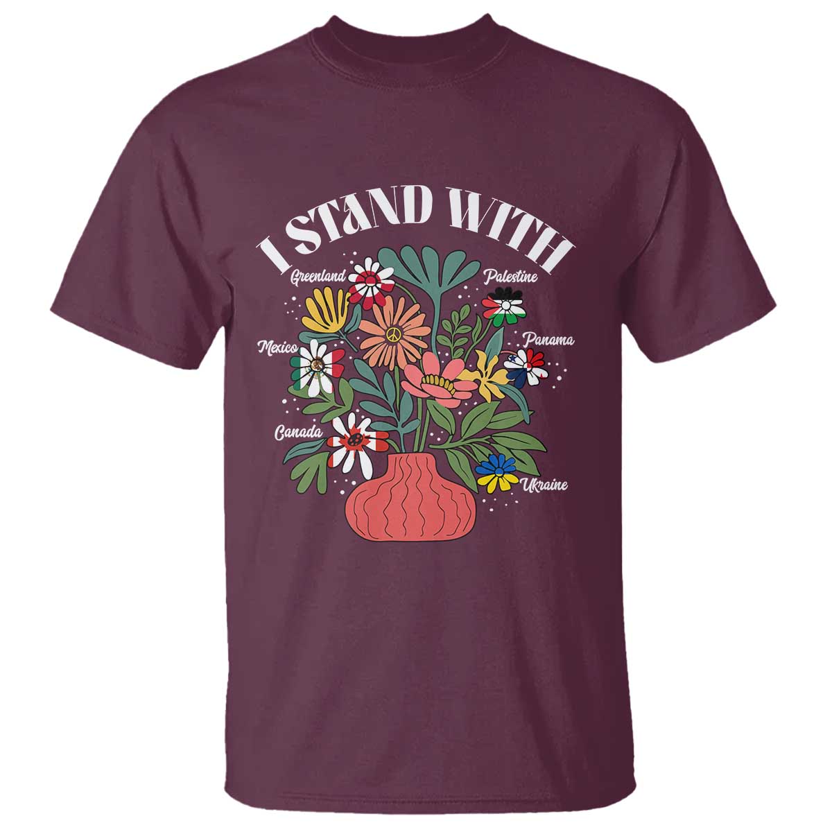 I Stand With Canada Greenland Mexico Panama Gaza Ukraine T Shirt Retro Floral