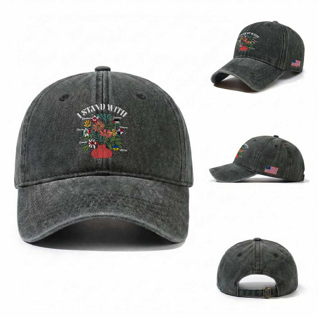 I Stand With Canada Greenland Mexico Panama Gaza Ukraine Washed Cotton Baseball Cap Retro Floral