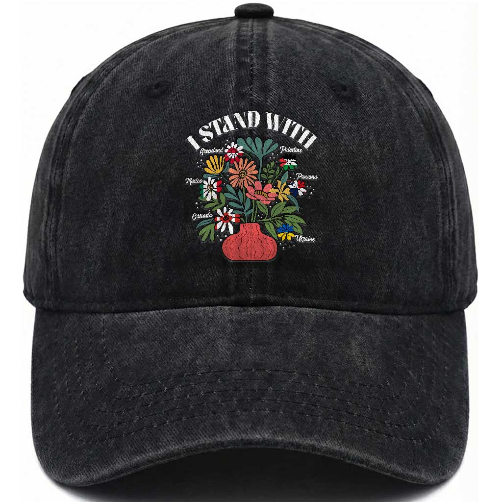 I Stand With Canada Greenland Mexico Panama Gaza Ukraine Washed Cotton Baseball Cap Retro Floral
