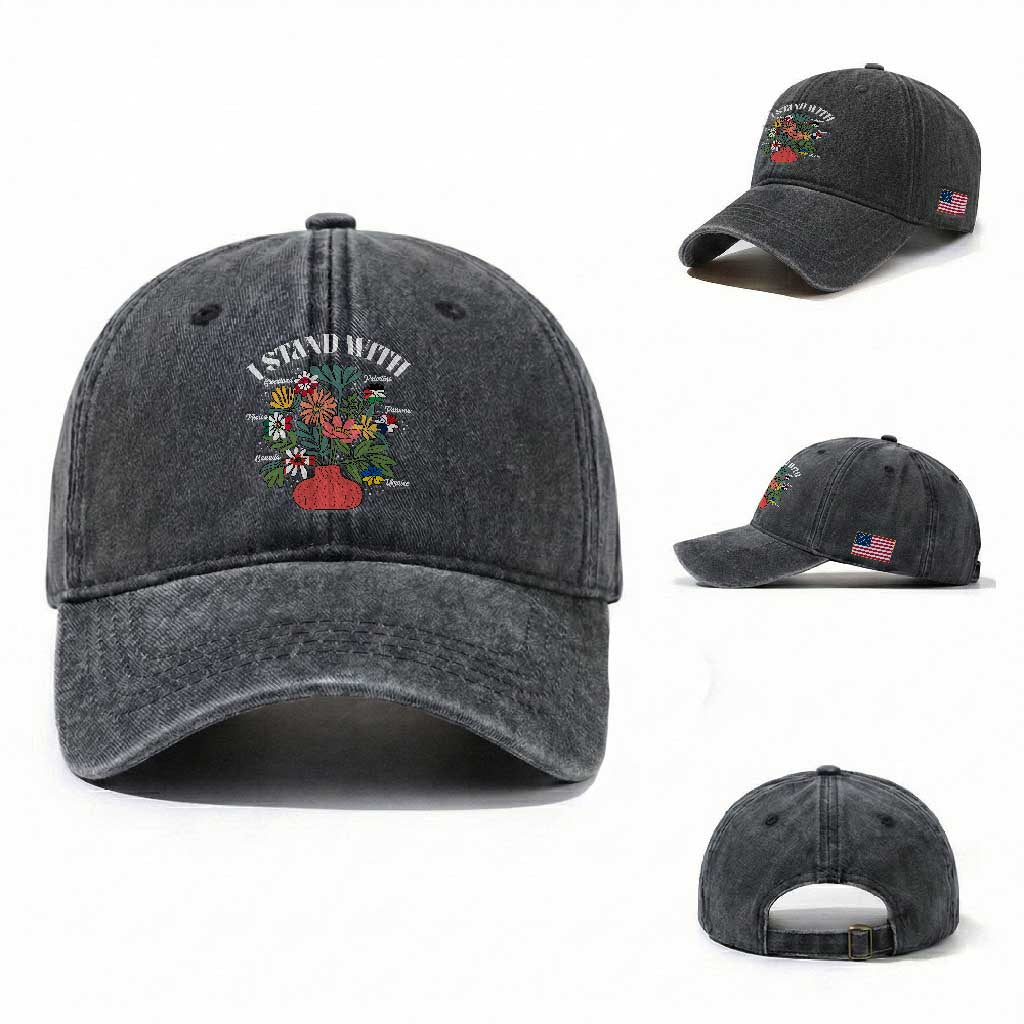 I Stand With Canada Greenland Mexico Panama Gaza Ukraine Washed Cotton Baseball Cap Retro Floral