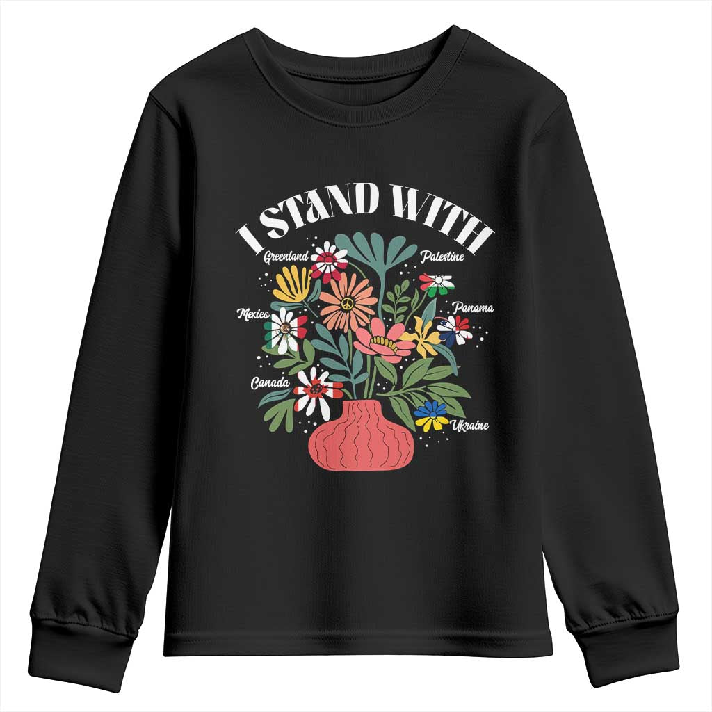 I Stand With Canada Greenland Mexico Panama Gaza Ukraine Youth Sweatshirt Retro Floral