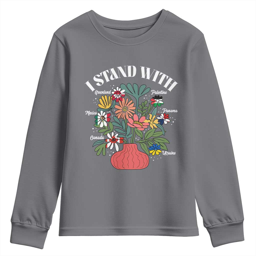 I Stand With Canada Greenland Mexico Panama Gaza Ukraine Youth Sweatshirt Retro Floral
