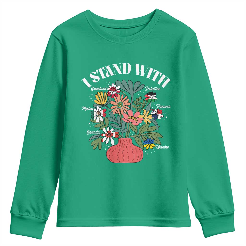 I Stand With Canada Greenland Mexico Panama Gaza Ukraine Youth Sweatshirt Retro Floral