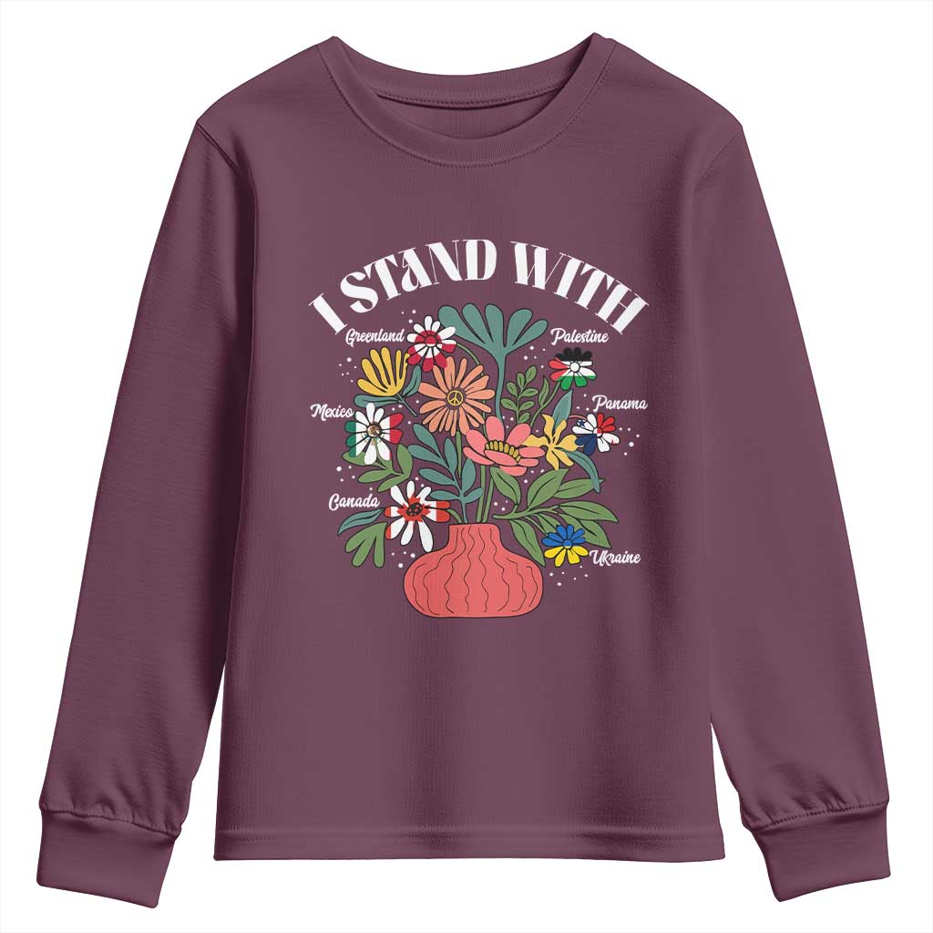 I Stand With Canada Greenland Mexico Panama Gaza Ukraine Youth Sweatshirt Retro Floral