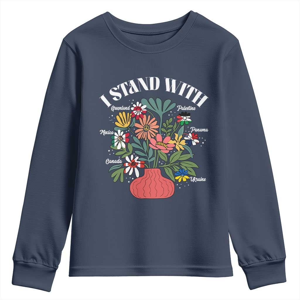 I Stand With Canada Greenland Mexico Panama Gaza Ukraine Youth Sweatshirt Retro Floral