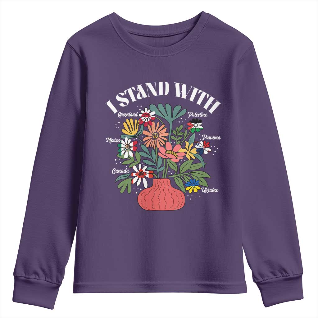 I Stand With Canada Greenland Mexico Panama Gaza Ukraine Youth Sweatshirt Retro Floral