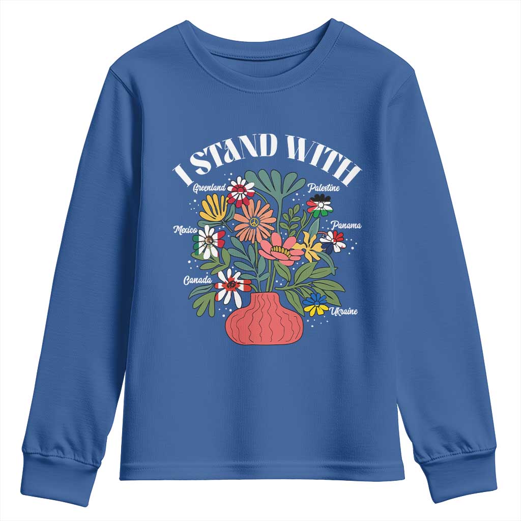 I Stand With Canada Greenland Mexico Panama Gaza Ukraine Youth Sweatshirt Retro Floral