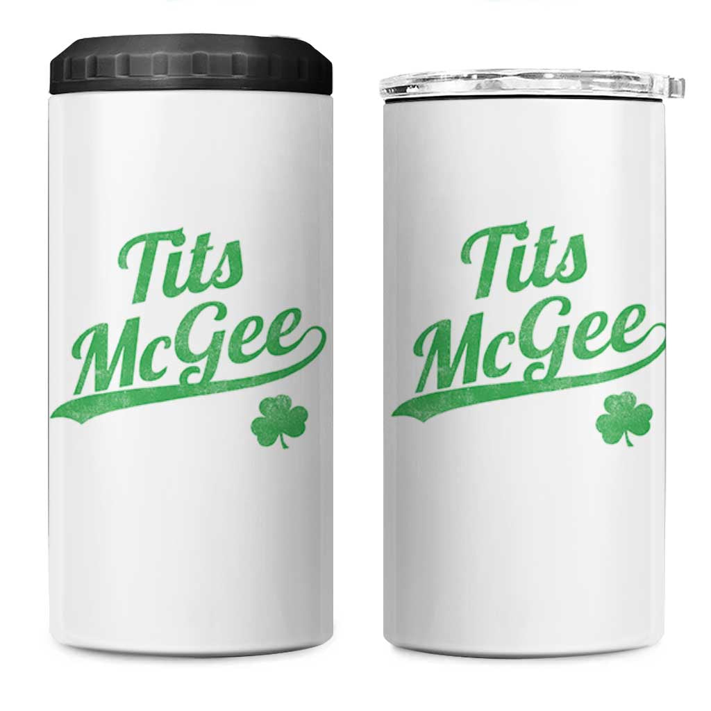 Tits McGee 4 in 1 Can Cooler Tumbler Funny Womens St Patricks Day Vintage Shamrocks