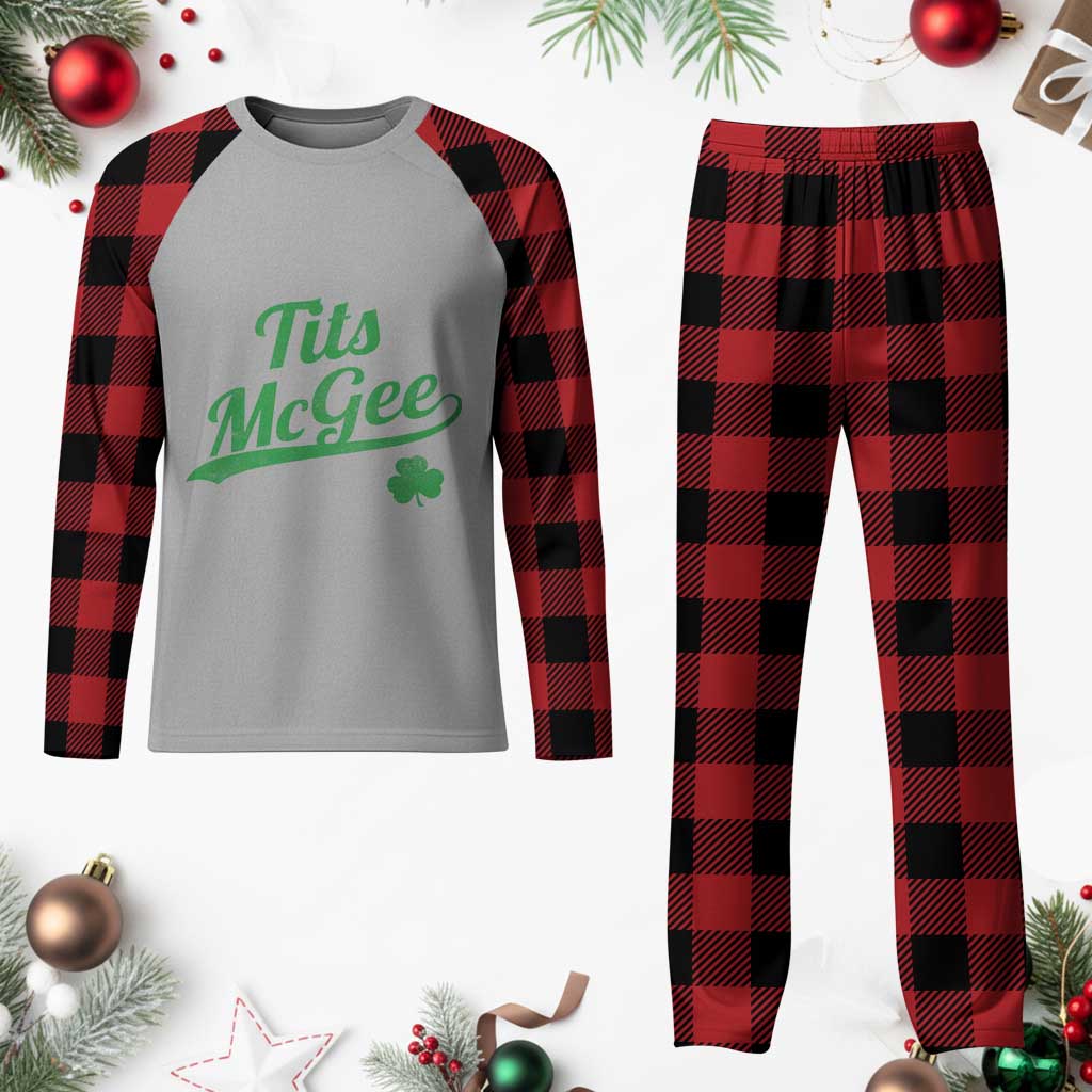 Tits McGee Plaid Pajama Set Funny Womens St Patricks Day Vintage Shamrocks