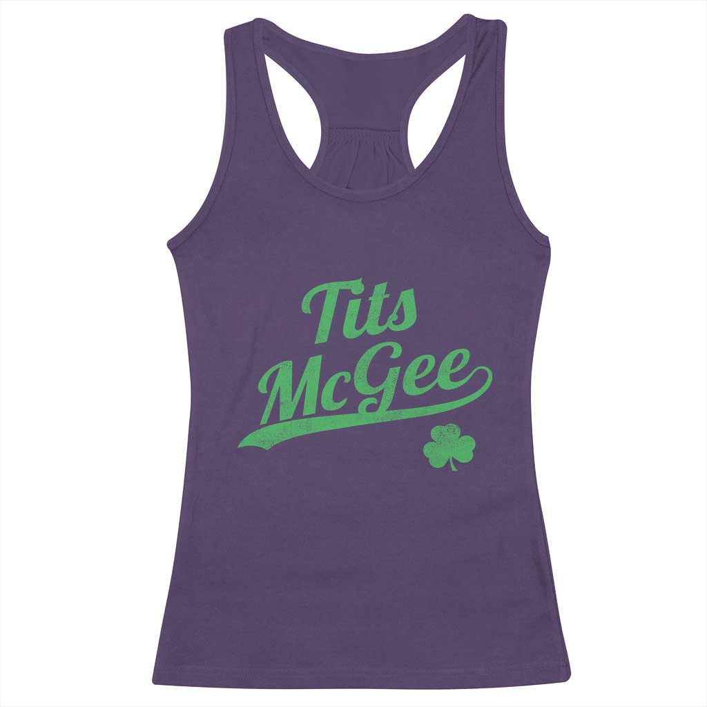 Tits McGee Racerback Tank Top Funny Womens St Patricks Day Vintage Shamrocks