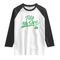 Tits McGee Raglan Shirt Funny Womens St Patricks Day Vintage Shamrocks