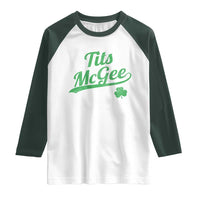 Tits McGee Raglan Shirt Funny Womens St Patricks Day Vintage Shamrocks