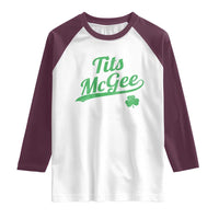Tits McGee Raglan Shirt Funny Womens St Patricks Day Vintage Shamrocks