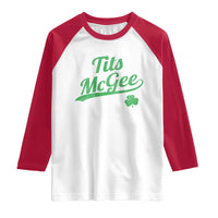 Tits McGee Raglan Shirt Funny Womens St Patricks Day Vintage Shamrocks