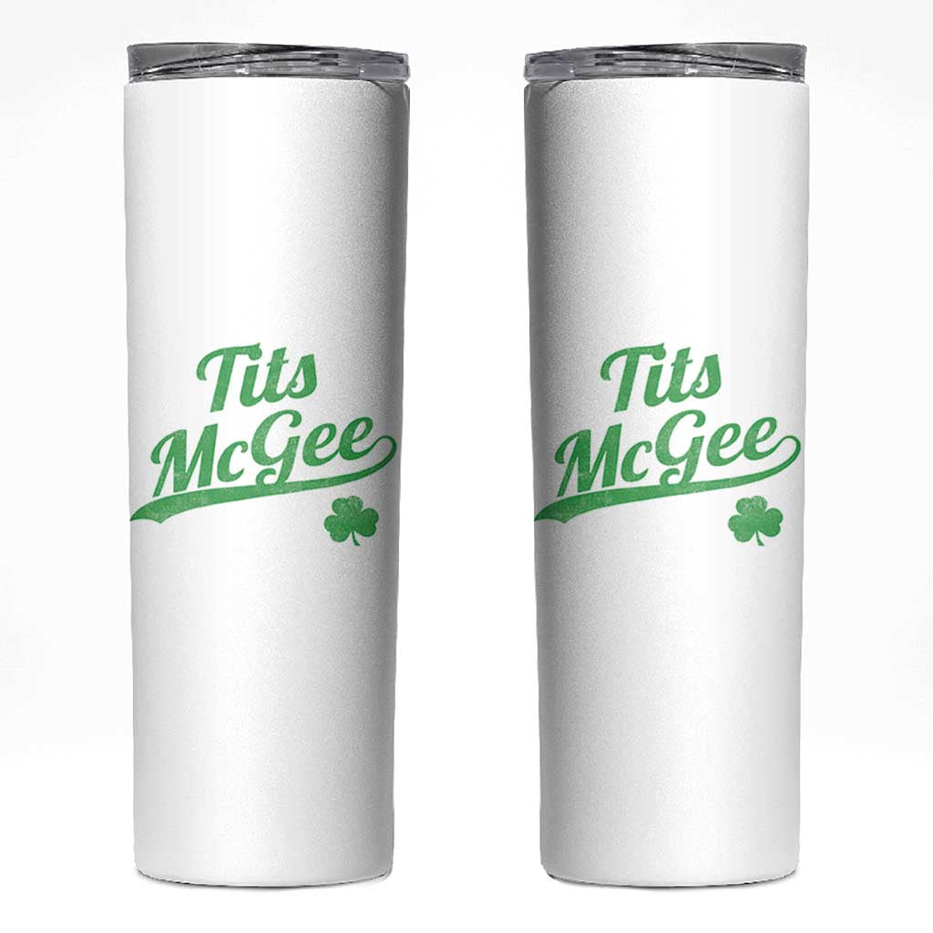 Tits McGee Skinny Tumbler Funny Womens St Patricks Day Vintage Shamrocks