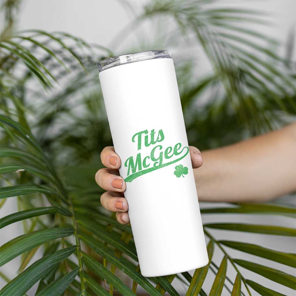 Tits McGee Skinny Tumbler Funny Womens St Patricks Day Vintage Shamrocks