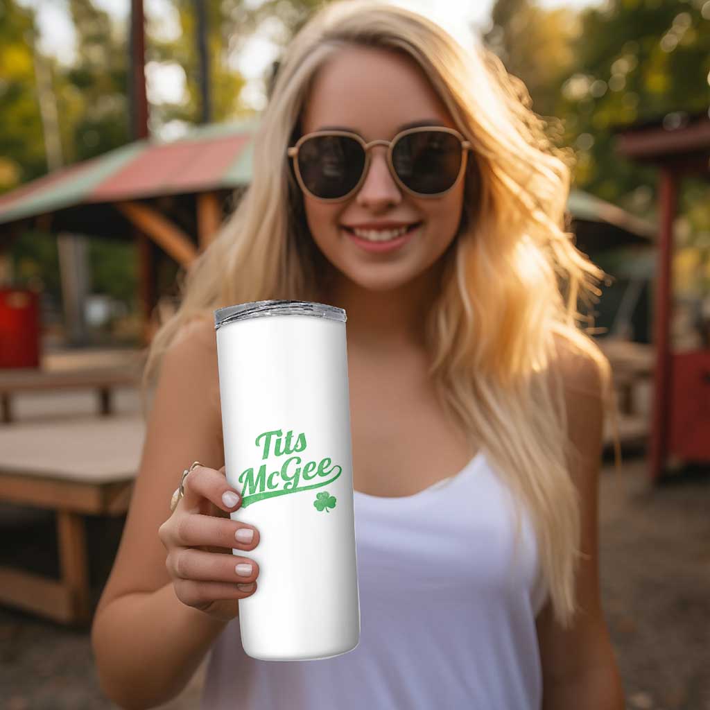 Tits McGee Skinny Tumbler Funny Womens St Patricks Day Vintage Shamrocks