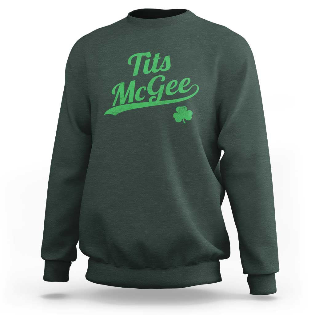 Tits McGee Sweatshirt Funny Womens St Patricks Day Vintage Shamrocks