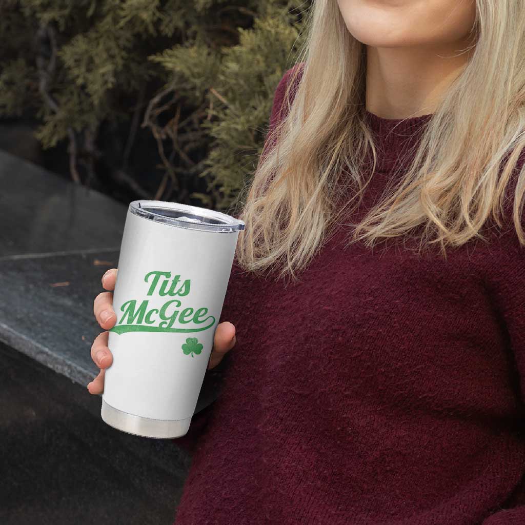 Tits McGee Tumbler Cup Funny Womens St Patricks Day Vintage Shamrocks