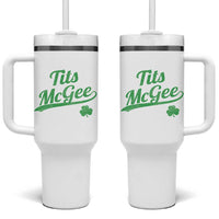 Tits McGee Tumbler With Handle Funny Womens St Patricks Day Vintage Shamrocks
