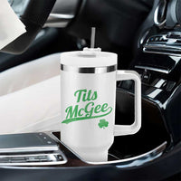 Tits McGee Tumbler With Handle Funny Womens St Patricks Day Vintage Shamrocks